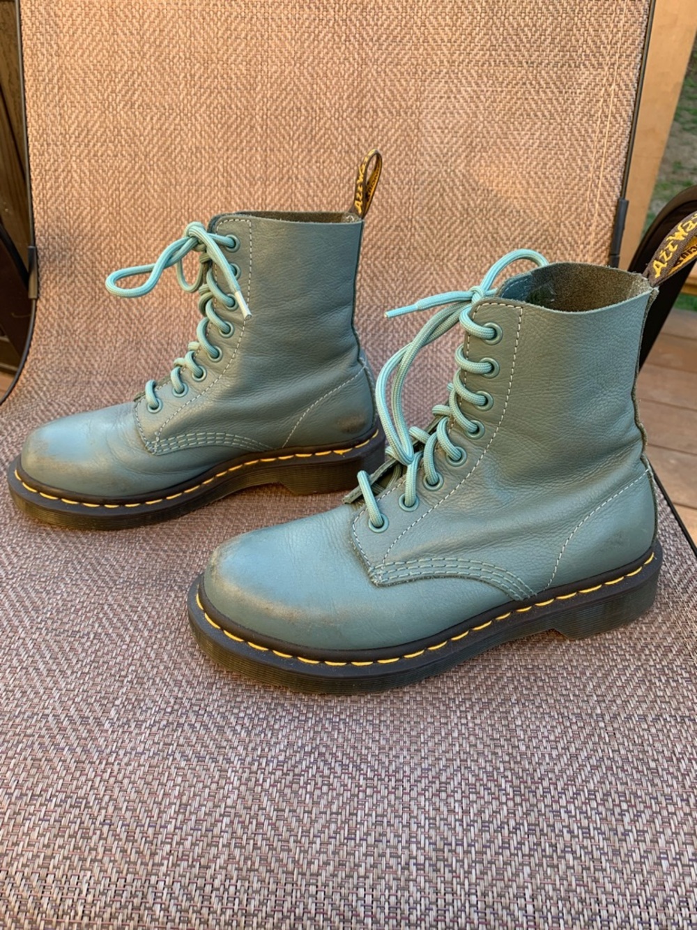 Dr. Martens 1460 Pascal Teal Leather Lace Up Women’s Moto combat Boots